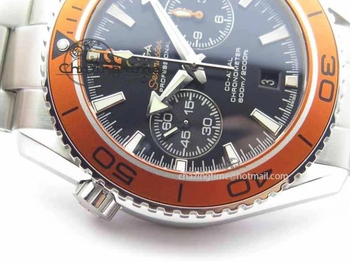 0517 Sophisticated Planet Ocean Master Chronometer Chrono SS OM 1:1 Best Edition Orange On SS Bracelet A 8156